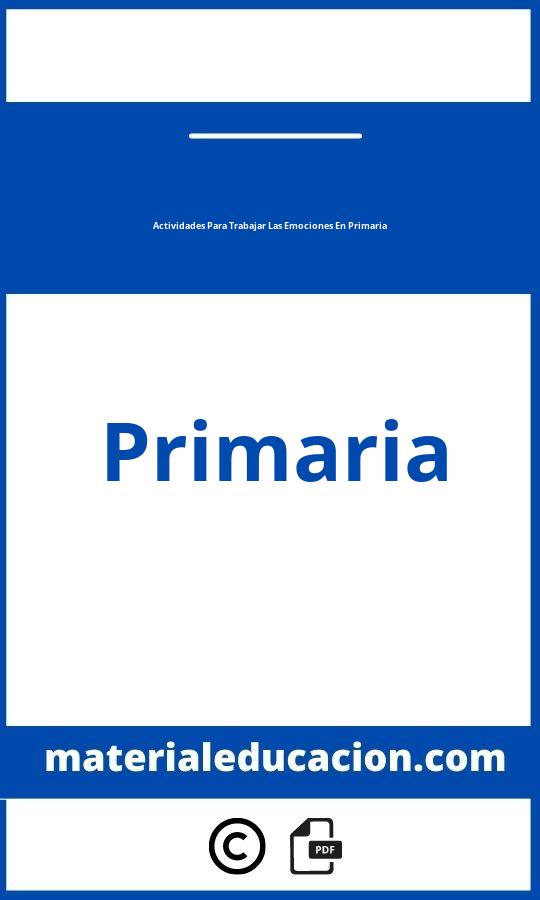 Actividades Para Trabajar Las Emociones En Primaria Pdf