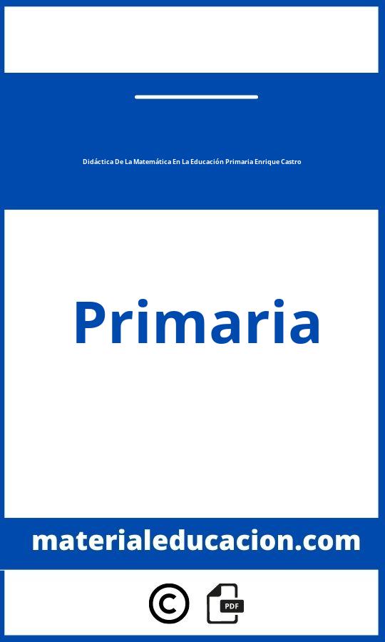 Didáctica De La Matemática En La Educación Primaria Enrique Castro Pdf